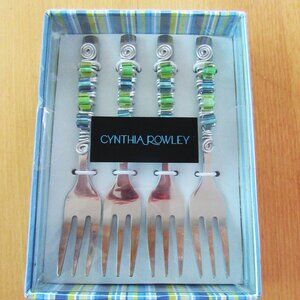 Cynthia Rowley blue & green beaded cocktail dessert forks - New in box